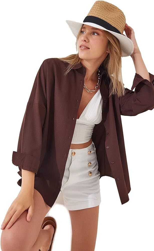 BIG DART Oversized Button Down Shirts for Women, Dressy Casual Long Sleeve Blouses Summer Tops Tu... | Amazon (US)