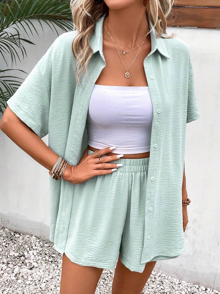 SHEIN Frenchy Drop Shoulder Shirt & Shorts Summer | SHEIN