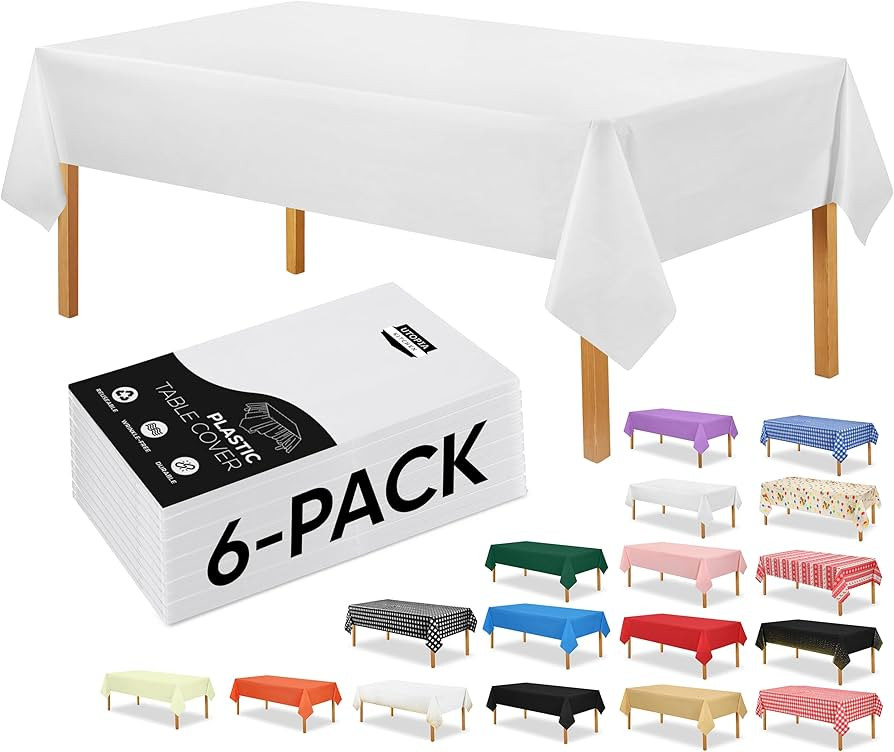 Utopia Kitchen Plastic Table Cloth Disposable (6 Pack - 54x108 Inch) White Rectangle Tablecloth W... | Amazon (US)