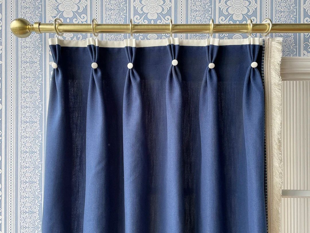 Navy Cotton Linen Curtain Panels With Tassel, Beautiful Custom Curtains and Drapes, Available in ... | Etsy (US)