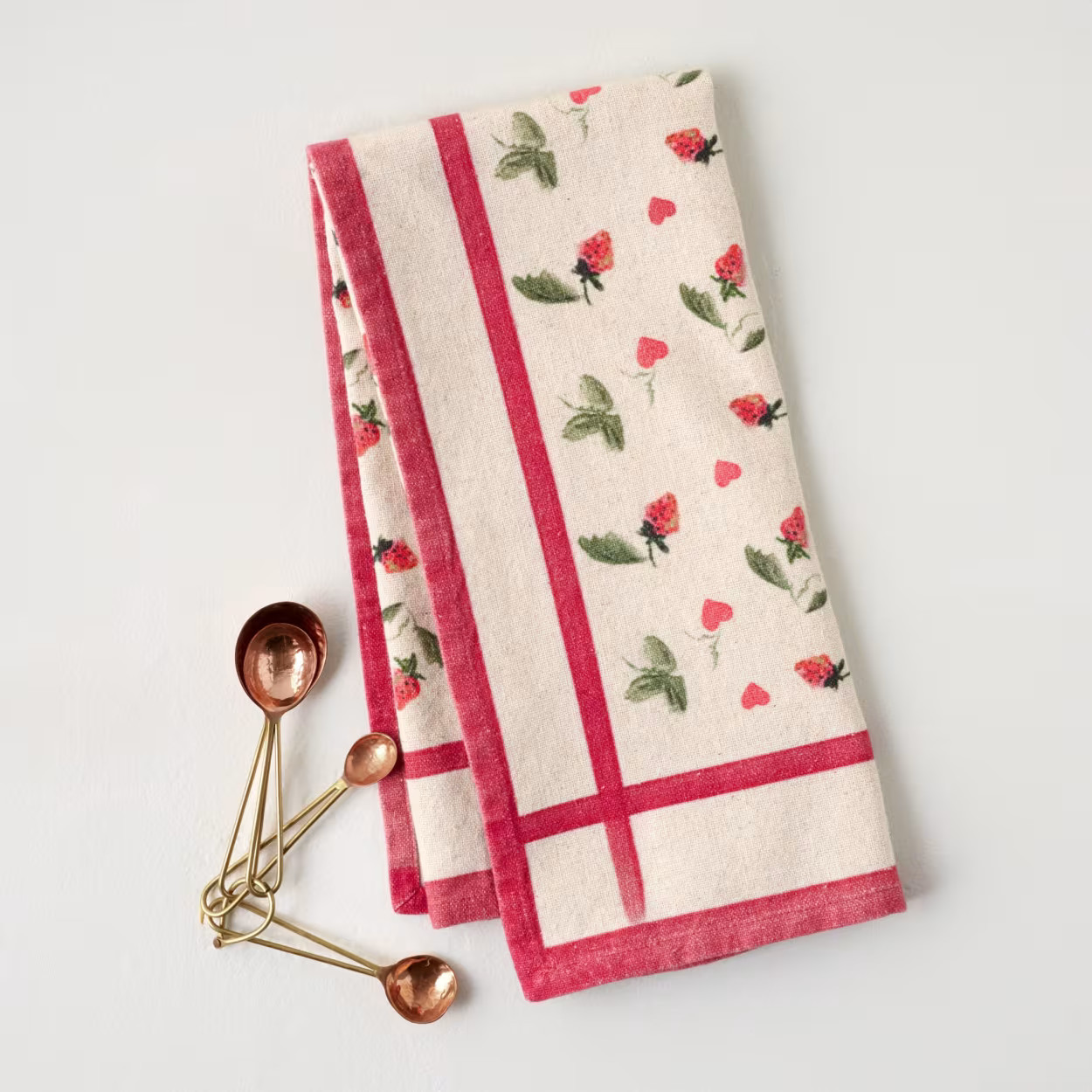 Magnolia Strawberries + Hearts Tea Towel | Magnolia