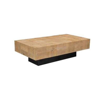 59" Natural and Black Solid Wood Block Coffee Table | Wayfair North America