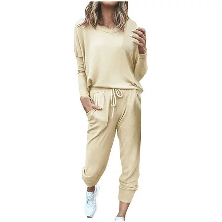 Sodopo Matching Sweat Sets for Women Two-piece Sets Solid Long Sleeve Tops Casual Pants Sweatsuit | Walmart (US)
