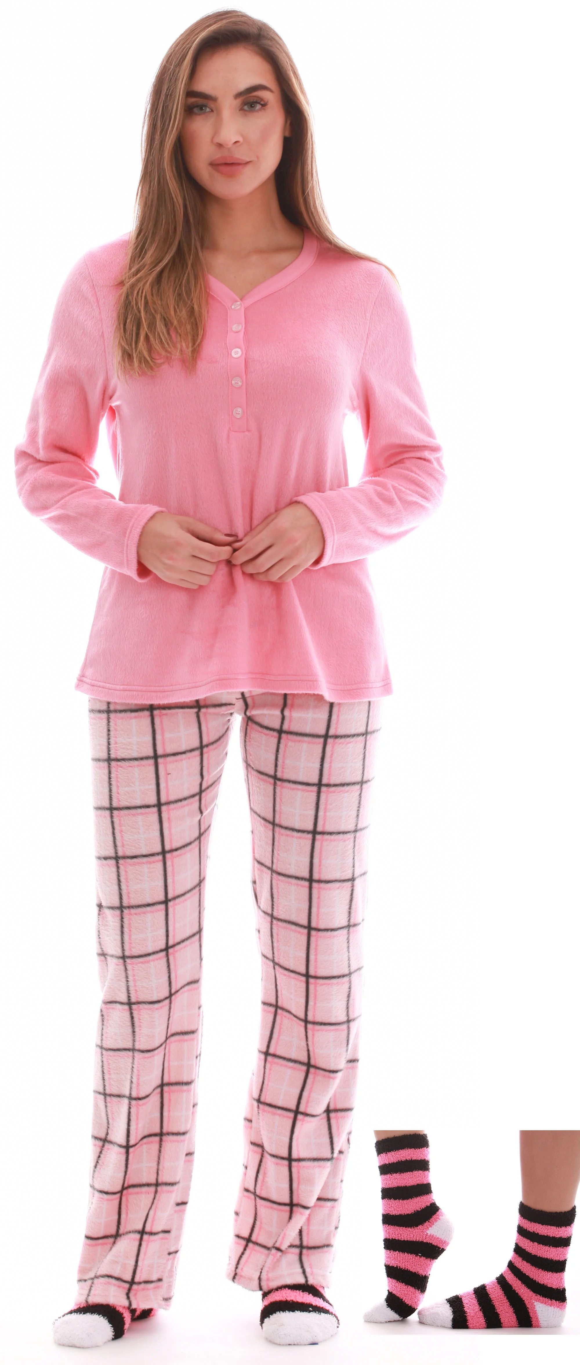 Just Love Womens Ultra-Soft Pajama Pant Set with Matching Socks (Coral Plaid, X-Large) | Walmart (US)