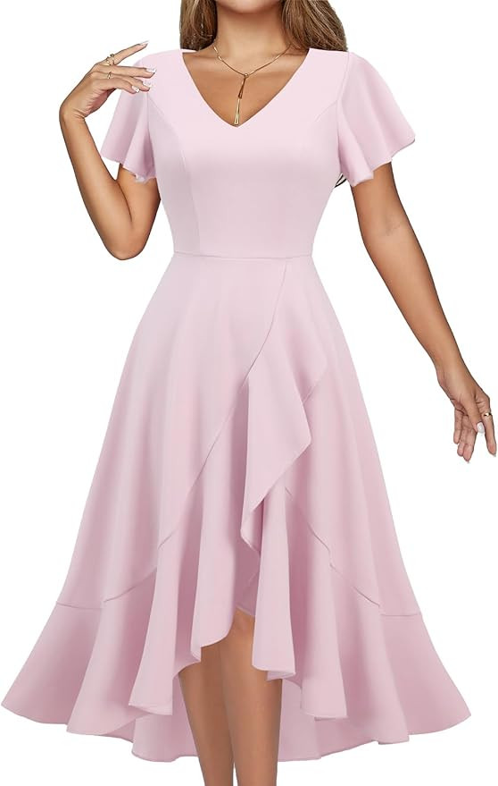 DRESSTELLS Women's Cocktail Dresses 2025, Formal Wedding Guest Ruffle Prom Evening Dress V-Neck V... | Amazon (US)