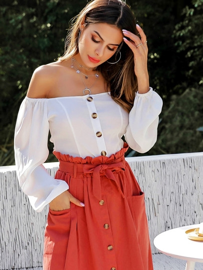 Off The Shoulder Button Front Blouse | SHEIN