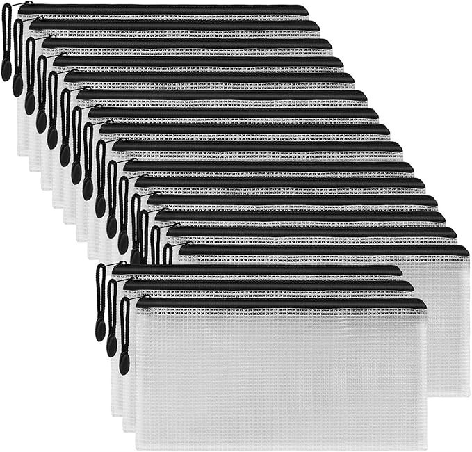 SUNEE Plastic Mesh Zipper Pouch 4x9 in (Black, 18 Packs),Extra Large Water-Resistant Zip Bag for ... | Amazon (US)