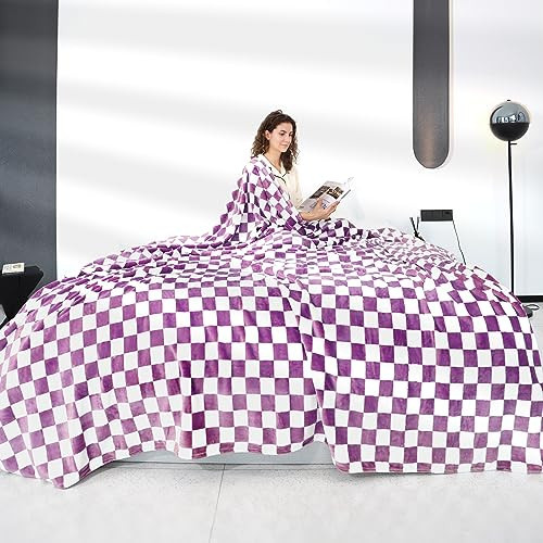 Big Purple Blanket Checkered Queen Size Throw Blanket Soft Checkerboard Blankets Fleece Blanket for Bed | Amazon (US)