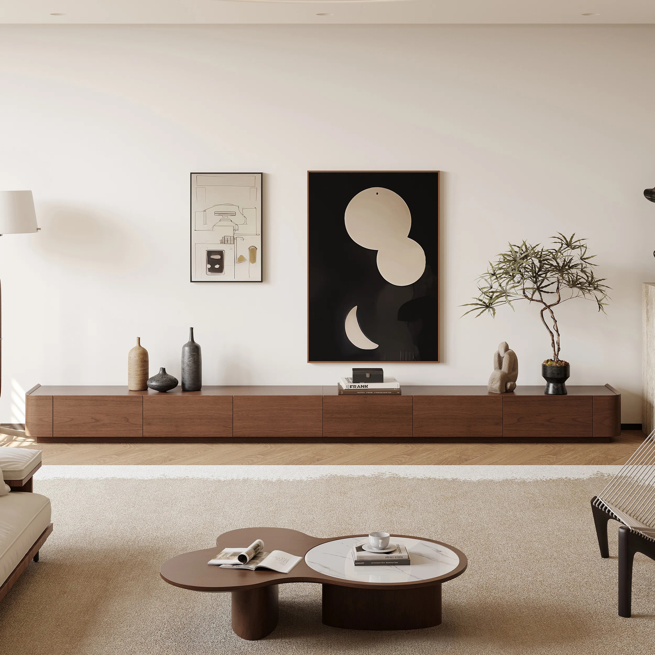 133.86" Brown Wooden Combination TV Stand with Storage, 6 Drawers | Wayfair North America