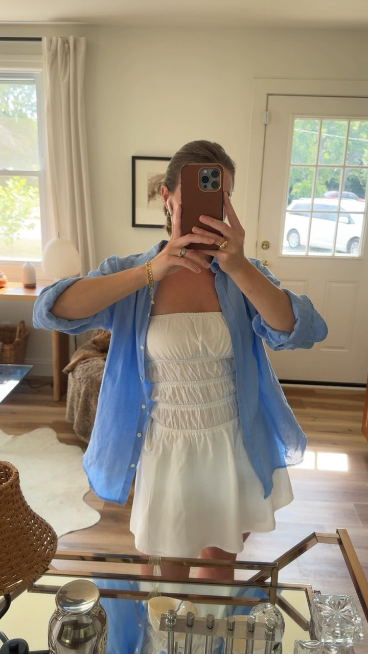 Casual summer fit 💙 wearing size 2 in the dress and S in shirt

#LTKStyleTip #LTKFindsUnder100 #LTKFindsUnder50