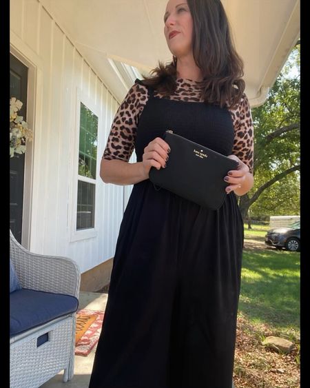 Classic fall outfit :: pair a leopard or cheetah top under a black romper. Polish off with black flats & a black wristlet. 

fall outfits 
family photo outfits 
fall dresses 
family photos 
Thanksgiving 
feminine style 

#LTKHoliday #LTKSeasonal #LTKover40