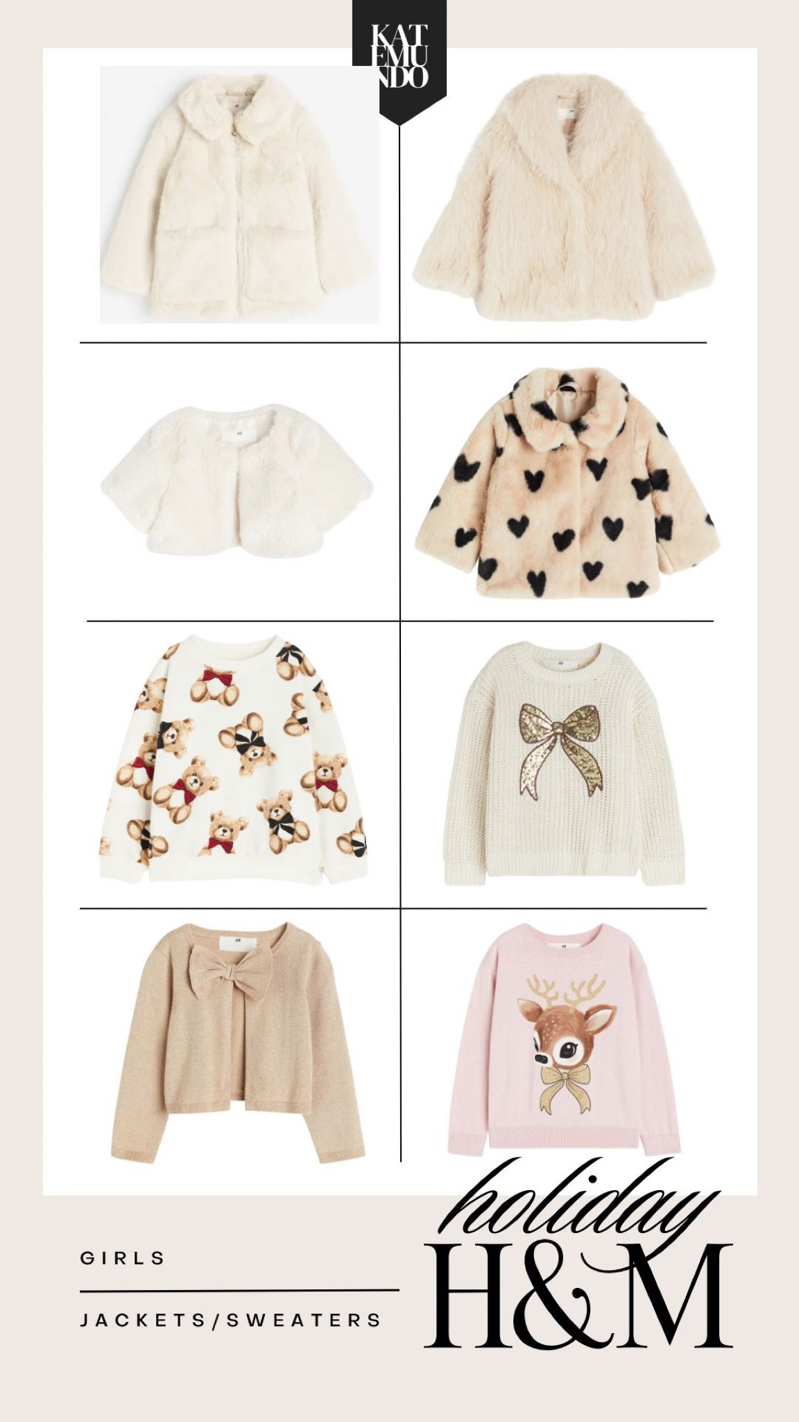 Girls holiday style from H&M. Holiday coats, fur coats, holiday sweater, holiday sweatshirt, Christmas sweater. Neutral style  Girls outfits. Toddler outfits. #holidaystyle #HMfinds #girlsstyle

#LTKkids #LTKstyletip #LTKHoliday