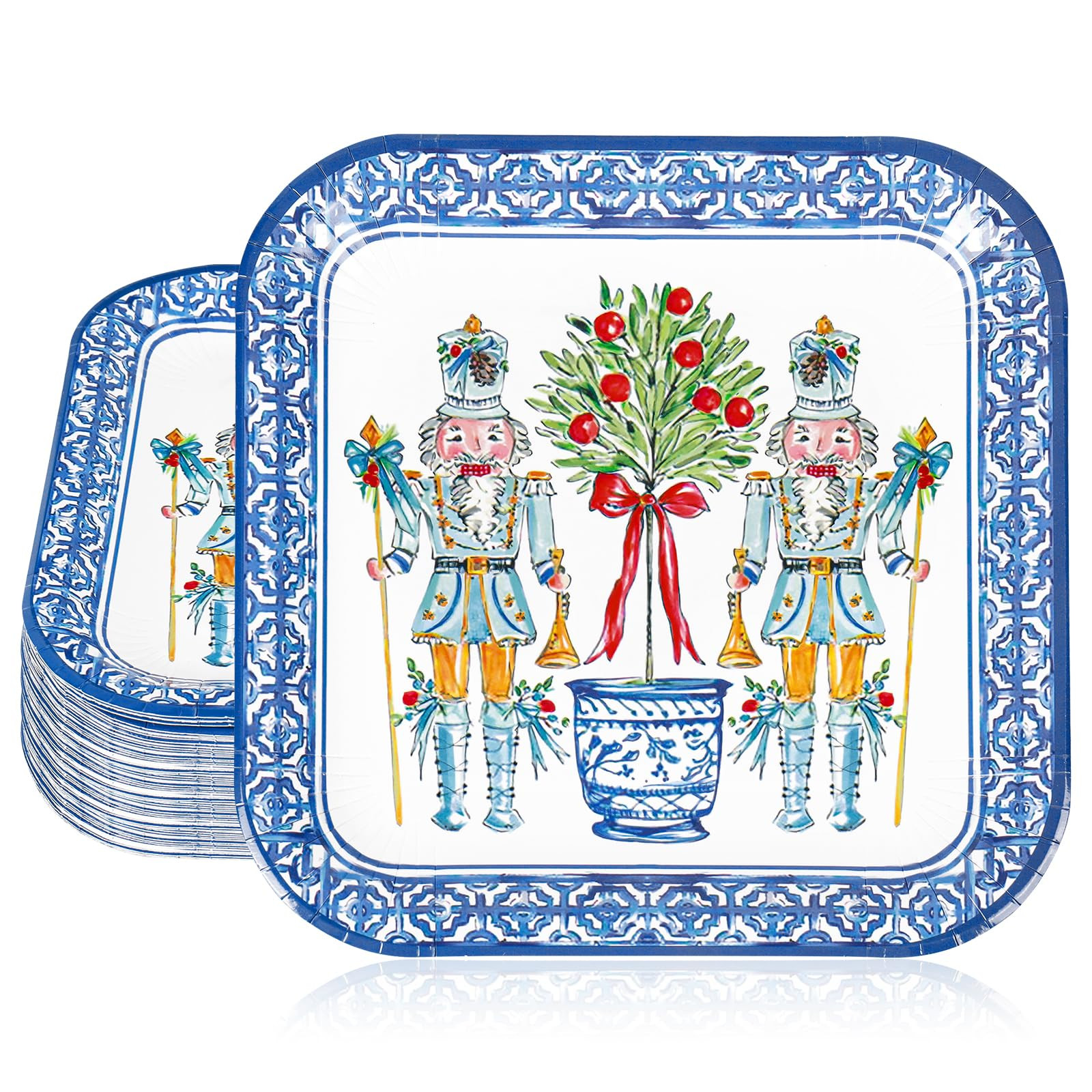 50 Pcs Christmas Paper Plate Nutcracker Chinoiserie Disposable Plates Square Dinner Plates for Xm... | Amazon (US)