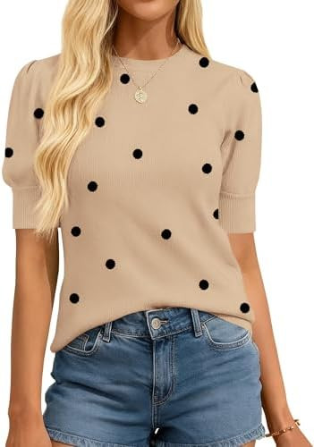 BTFBM Womens Sweaters Polka Dot Tops Business Casual Outfits | Amazon (US)
