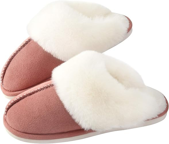 Womens Slippers Cozy Comfy Faux Fur Slip-on Women House Shoes Memory Foam Suede Fluffy Comfort Pl... | Amazon (US)