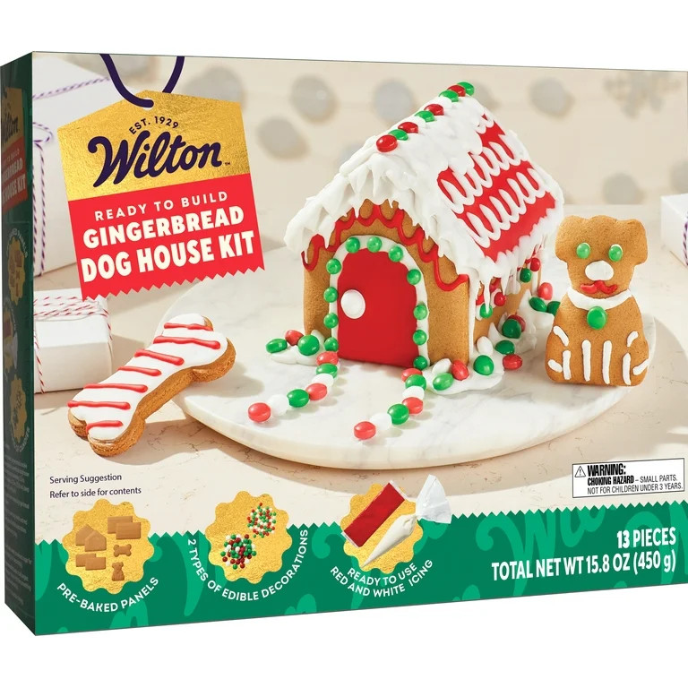 Wilton Christmas Gingerbread Doghouse Kit with Icing and Edible Decorations, 15.8 oz, Wheat | Walmart (US)