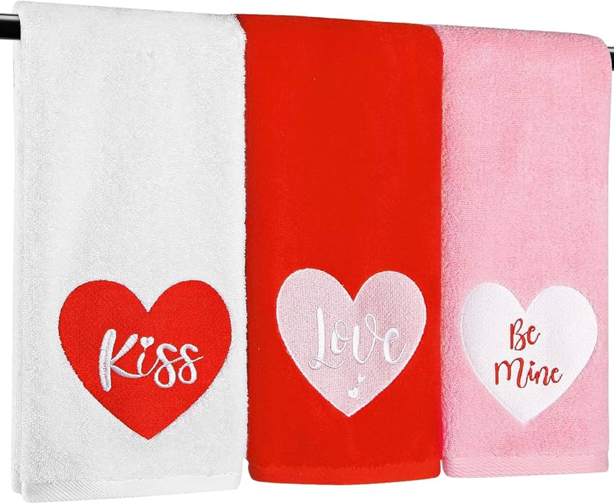 Quera 3 Pack Valentine's Day Hand Towels Kiss Love Be Mine 100 Percent Cotton Embroidered Premium... | Amazon (US)