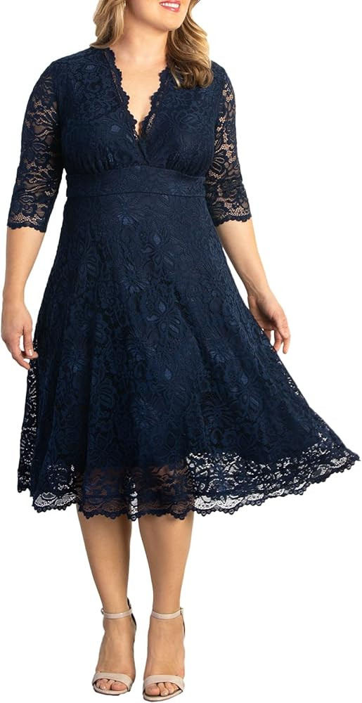 Kiyonna Women's Plus Size Special Occasion Mademoiselle Lace Cocktail Dress | Amazon (US)