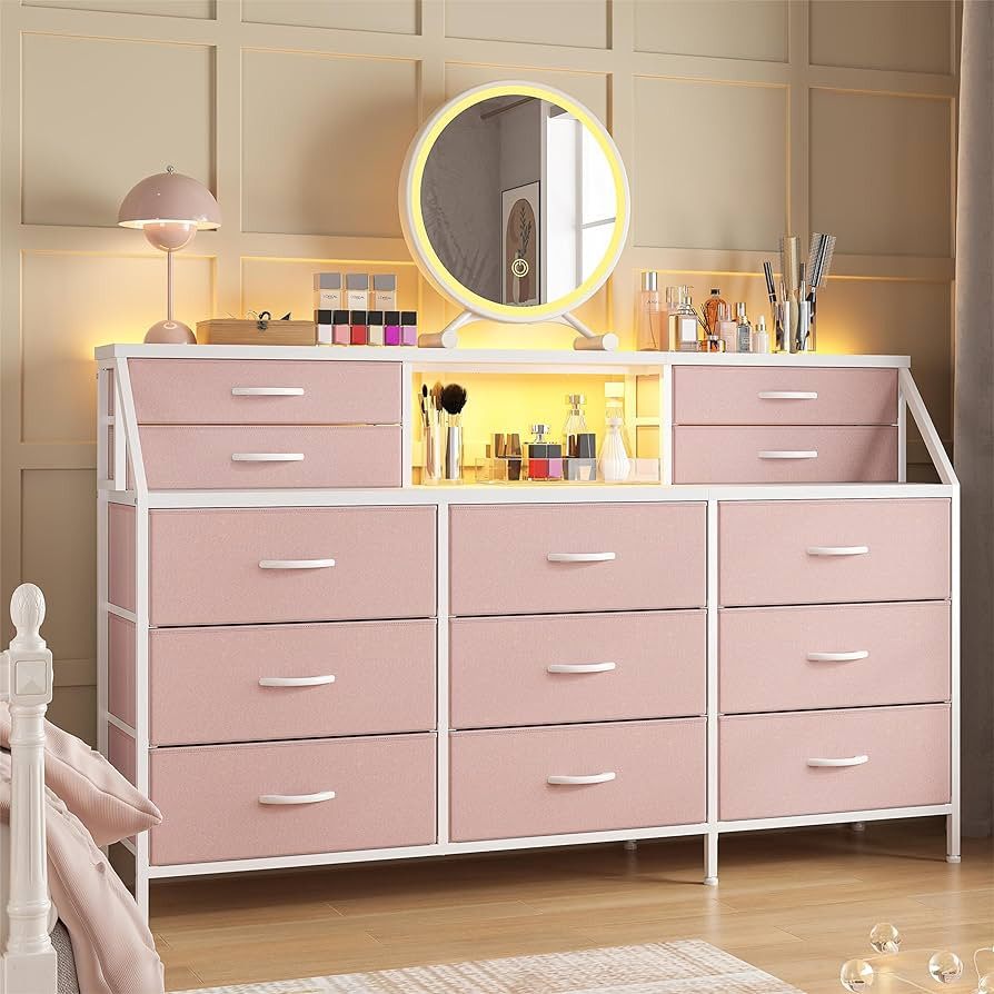 EnHomee 55”W Dresser for Bedroom, Pink Dresser for Girls Bedroom, Dresser with 13 Large Drawer,... | Amazon (US)