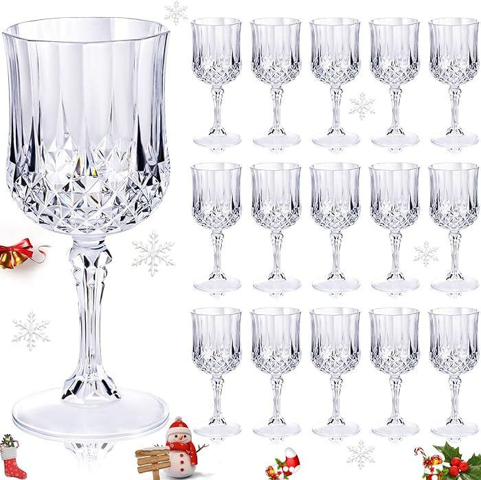 Ciaell 24PCS Plastic Wine Glasses - 7 Oz Plastic Goblets for Party - Clear Vintage Drinking Glass... | Amazon (US)