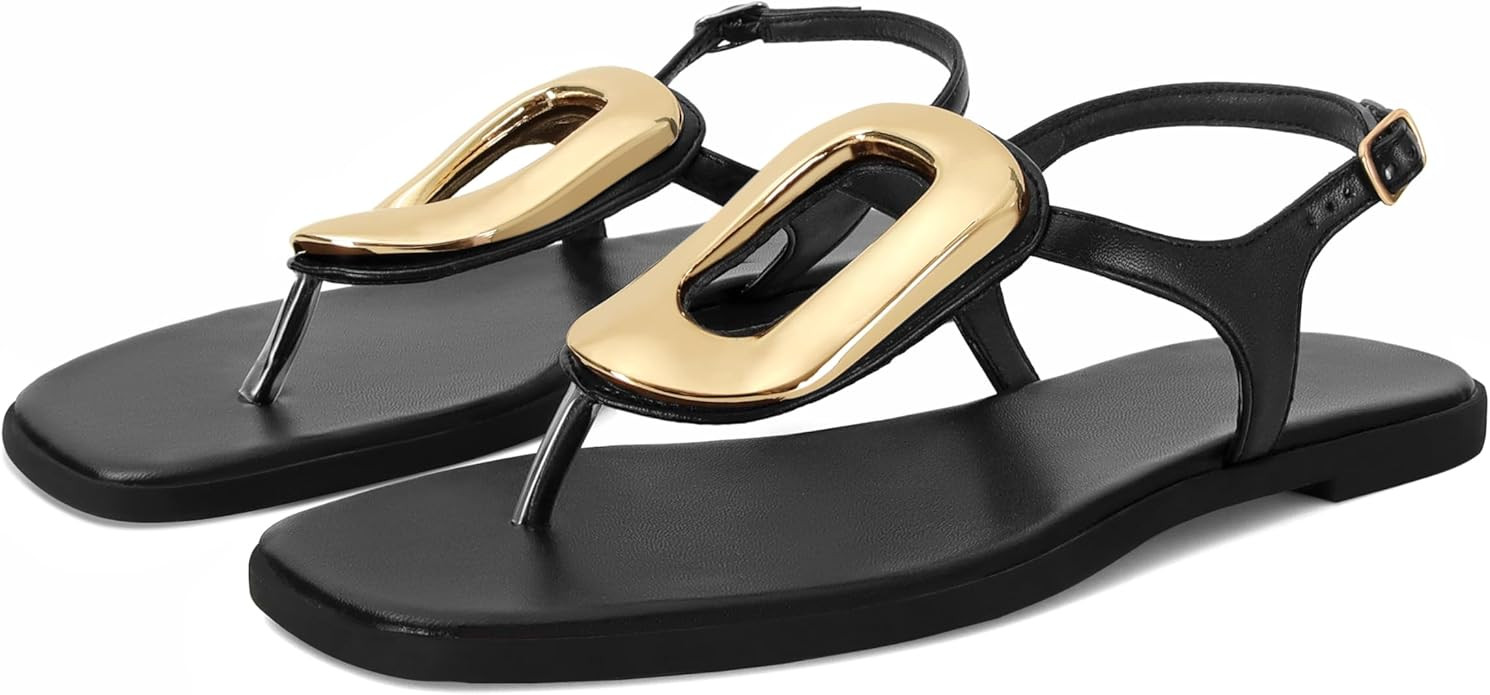 Flip-Flops for Women Thong Sandals Flat Slip on Slides Beach Comfort Open Square Toe Ladies Slipp... | Amazon (US)