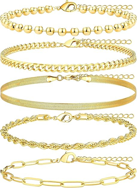 Gold Bracelets for Women Non Tainish,Dainty Bracelets Stack for Women Trendy, Gold Plated Cuff St... | Amazon (US)