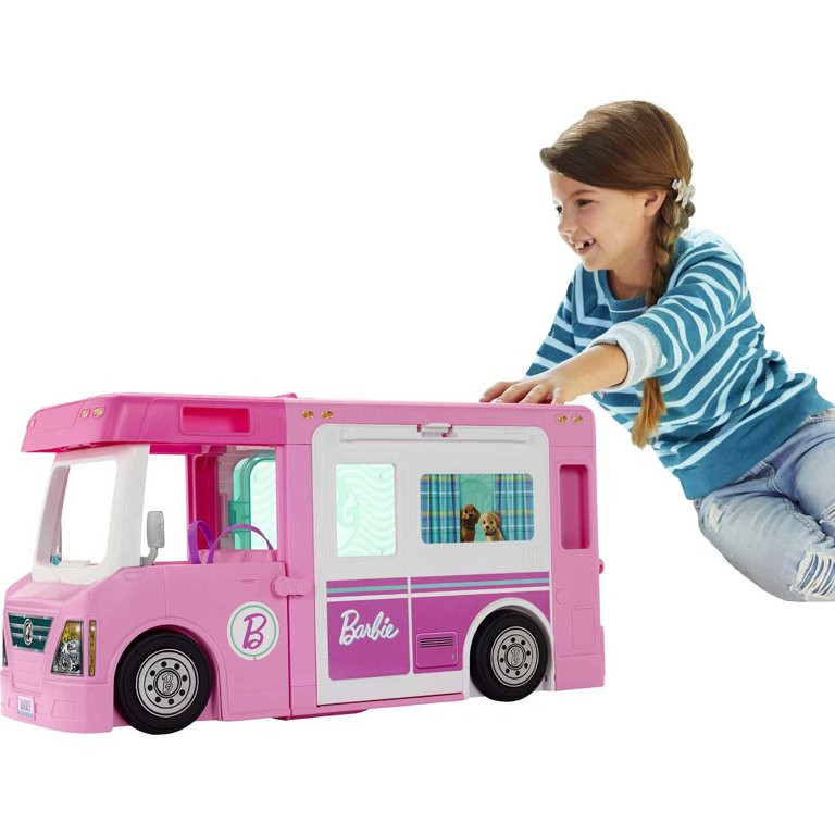 ​Barbie Camper, Doll Playset With 50 Accessories, Truck, Boat And House, 3-In-1 Dream Camper | Walmart (US)