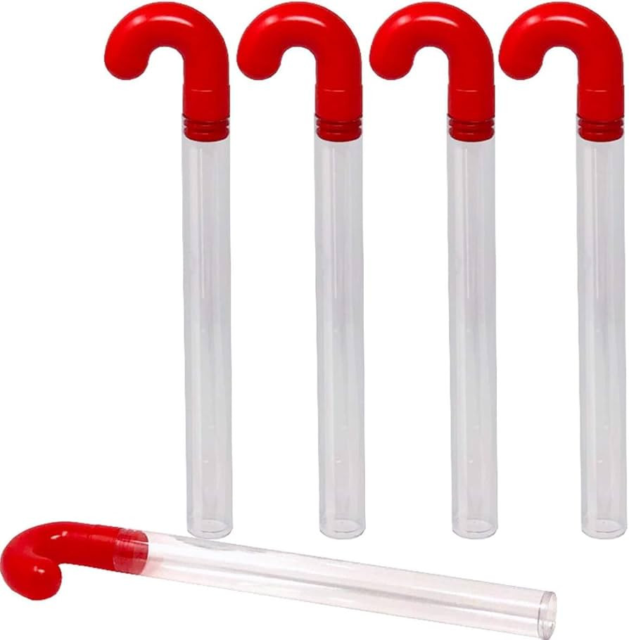 8 Empty Christmas Candy Cane Tubes with Red Topper & Santa Stickers | 12" - Clear BPA-Free Plasti... | Amazon (US)