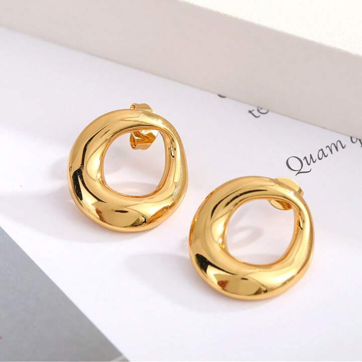 1 Par De Brincos Oval De Pingente Vazado Em Aço Inoxidável Banhado A Ouro 18k, Estilo Ins, Pres... | SHEIN