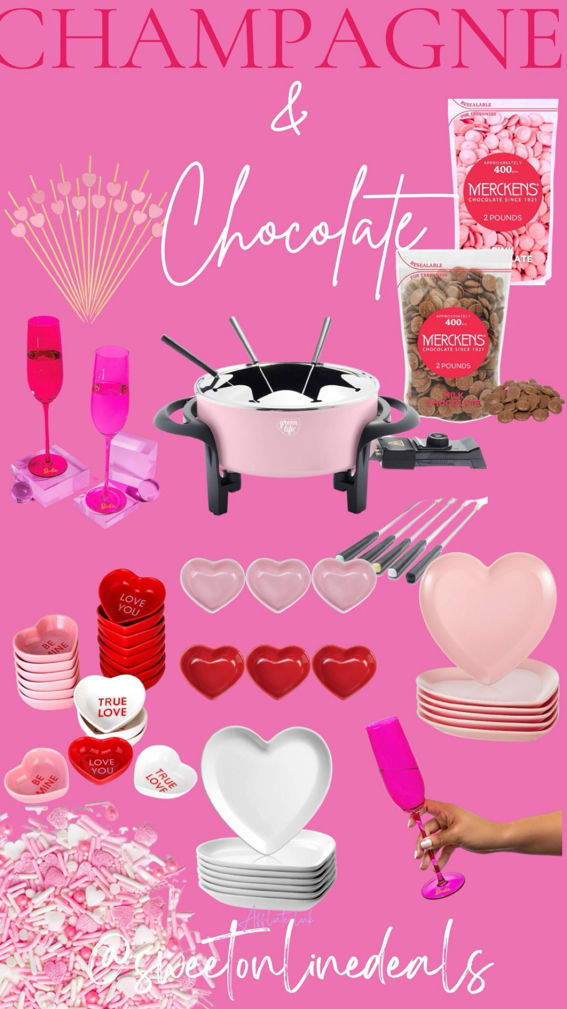 Indulge in sweetness and sparkle! ✨🍫 Uncork joy with Champagne and Chocolate essentials – from luscious fondue sets to heartwarming plates. Sip in style with Barbie-inspired pink champagne glasses. Your night in just got sweeter! 💖🥂 #ChampagneAndChocolate #SweetIndulgence #DateNightIn #ValentinesDay 

#LTKSeasonal #LTKMostLoved #LTKhome