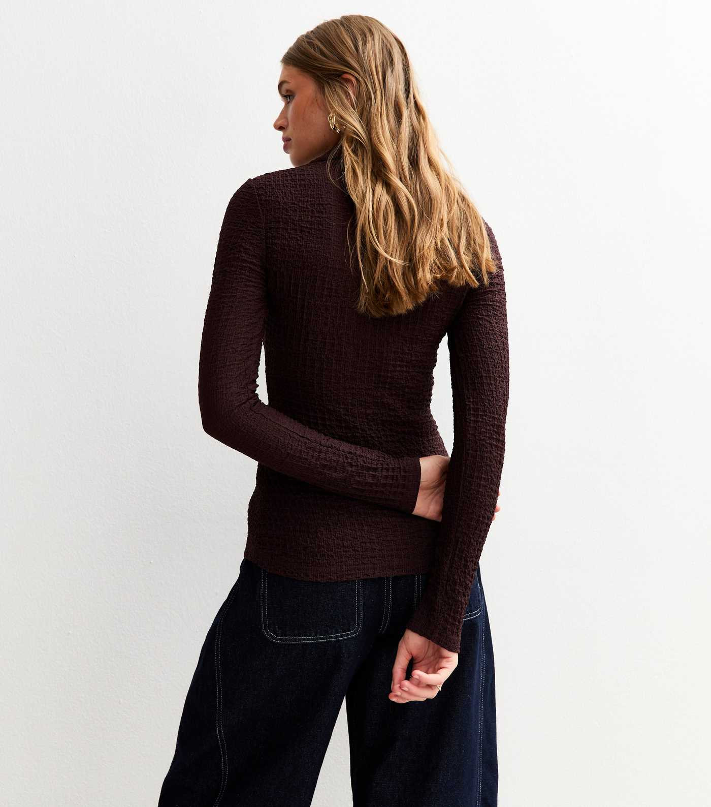 Brown Textured Jersey Collared Long Sleeve Top | New Look | New Look (UK)