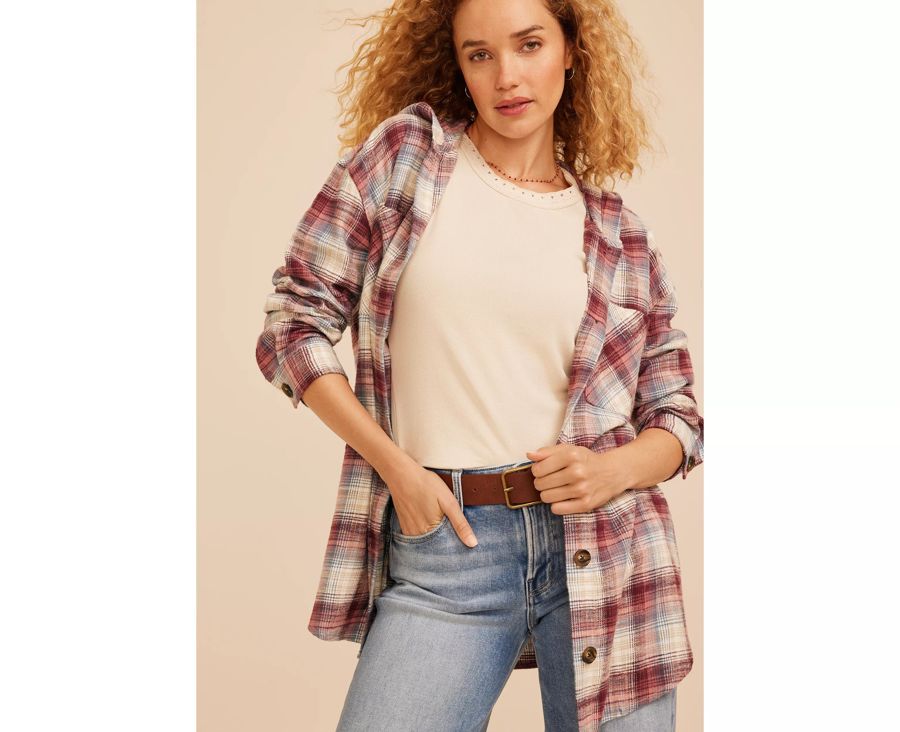 Hooded Cabin Plaid Button Front Shirt | Maurices