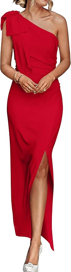 PRETTYGARDEN Summer One Shoulder Long Formal Women's Dress Sleeveless Ruched Bodycon Wedding Gues... | Amazon (US)