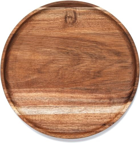 Round Wood Tray, Acacia Wooden Serving Tray, Serving Platter, Appetizer Charcuterie Board, Tray Organizer for Kitchen, Round Wood Tray for Table Centerpiece 13.8 x 13.8 x 0.8 inch | Amazon (US)