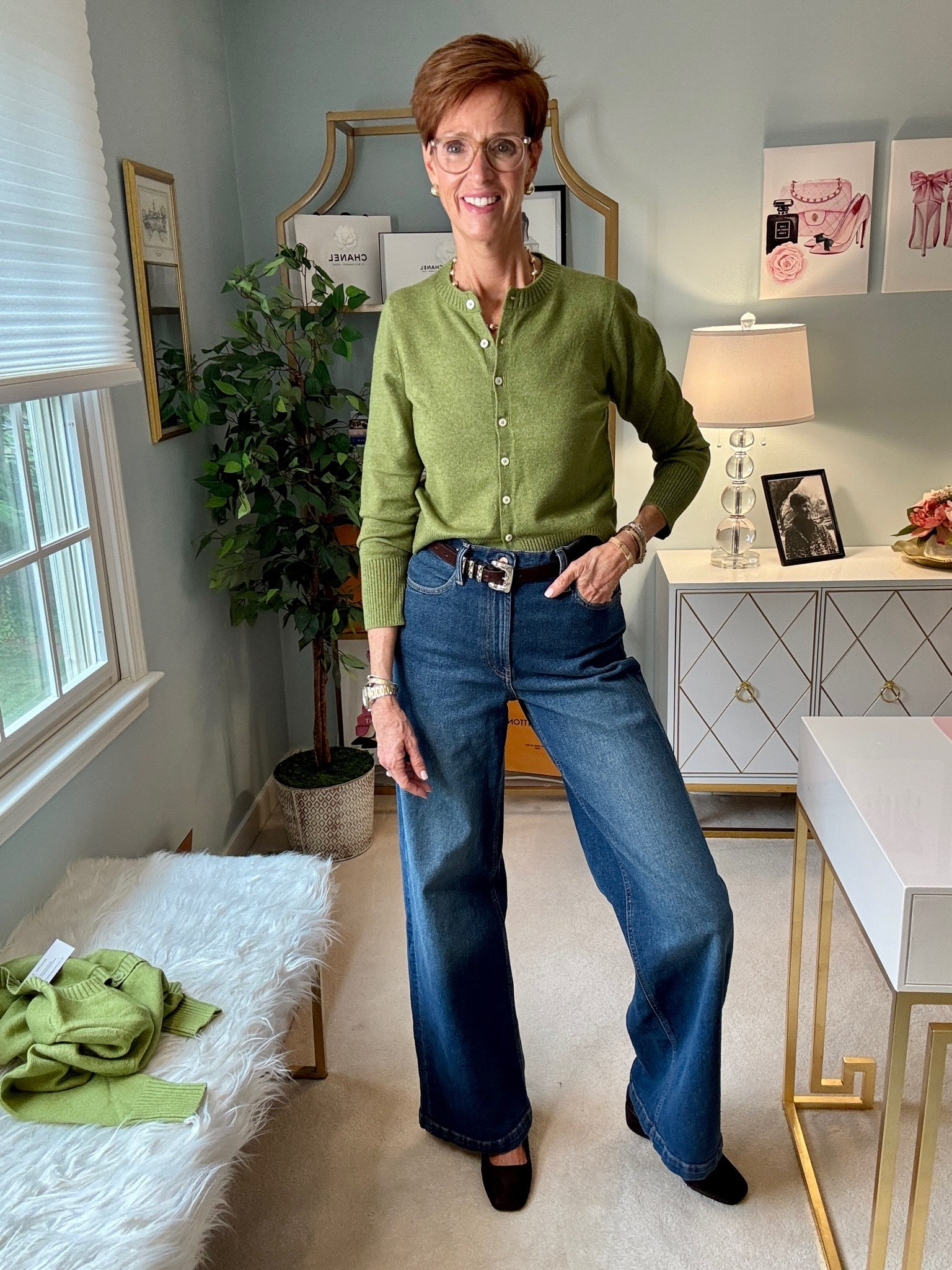Tall women know why the length of these jeans stopped me in my tracks.

Want the links? Like, Follow & Comment and I’ll send links right to your DM.

I’m 6'1", and finding tall wide-leg jeans that are actually long enough is not something I take for granted. These have the length, the full wide-leg silhouette and the proportions I want — and yes, they’re even long on me.

For this easy fall outfit, I paired the medium-wash wide-leg jeans with an olive green cardigan and brown suede block-heel Mary Janes. It’s the kind of timeless, classic everyday style I wear constantly: simple pieces, rich fall color and just enough interest without making the outfit complicated.

And can we talk about this GREEN? Brown, burgundy and chocolate are everywhere for fall, but this olive/mossy green deserves some attention too.

Tall friends: what’s harder for you to find — jeans that are long enough or sleeves that are long enough?

Save this for an easy fall jeans outfit, send it to a tall friend who is forever searching for longer inseams, and follow for more tall women’s fashion, classic style for women over 40 and wearable everyday outfit ideas.

#TallWomenStyle #FallOutfitIdeas #Over40Style

#LTKootd #LTKOver40 #LTKTall