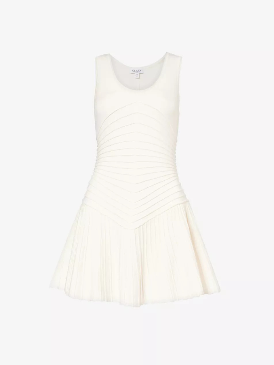 Scoop-neck flared-hem woven-blend mini dress | Selfridges