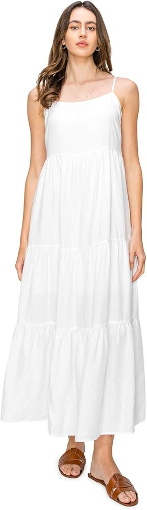 Cali1850 Women's XS~XL Lined Tiered Sleeveless Linen Flare Maxi Dress with Adjustable Spaghetti S... | Amazon (US)