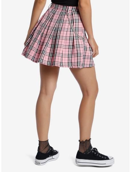Pink Plaid Pleated Chain Skirt | Hot Topic