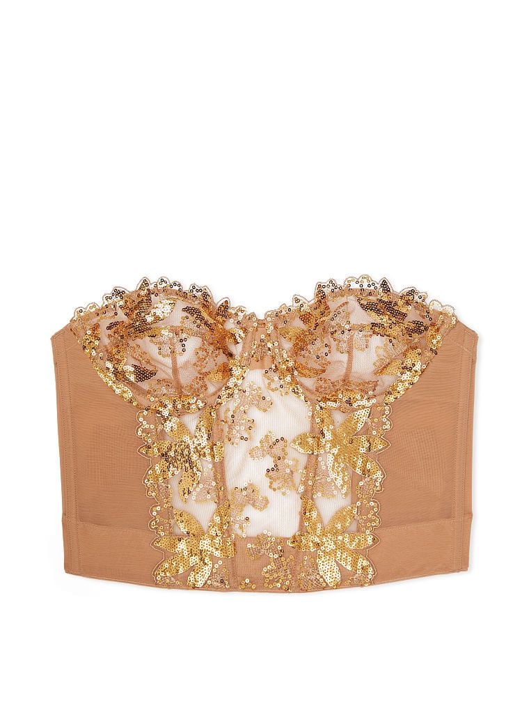 Gold Sequined Floral Embroidery Unlined Corset Top | Victoria's Secret (US / CA )