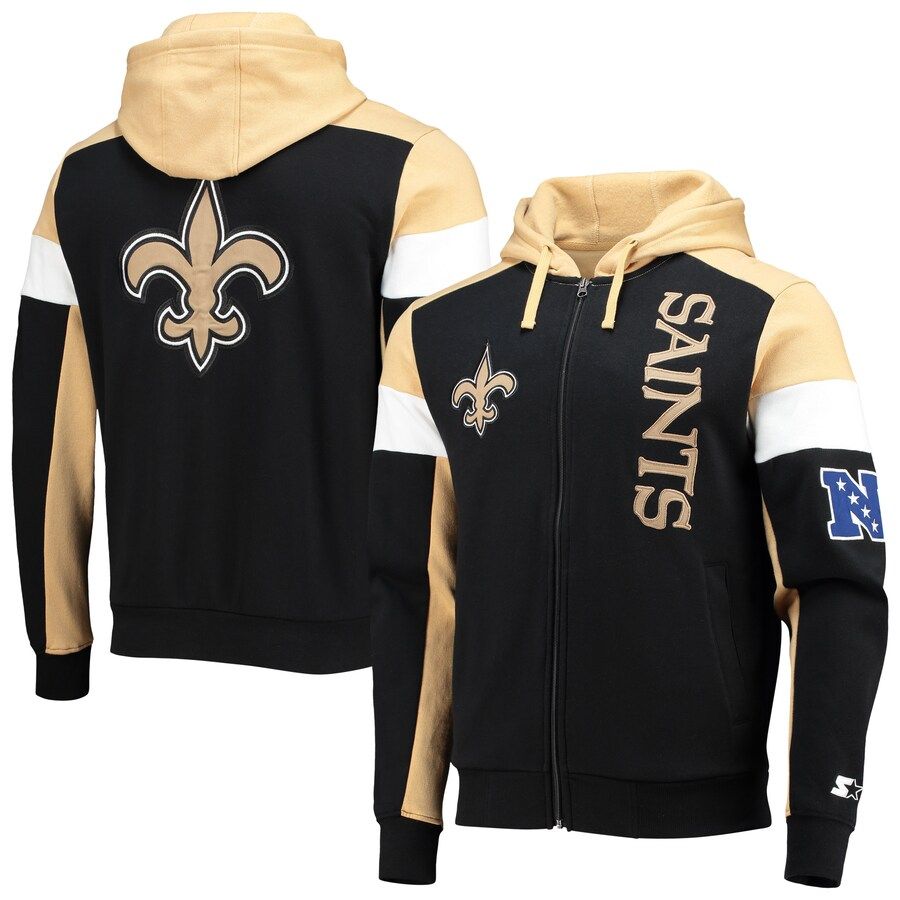 Men's New Orleans Saints Starter Black/Gold Logo Extreme Full-Zip Hoodie | NFL Shop