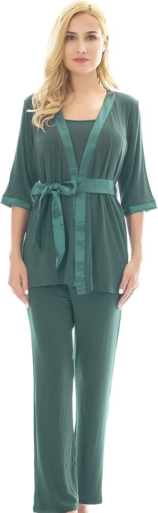 Bearsland Maternity Women's 3 Pieces Soft Nursing Pajamas Set Postpartum Sleepwear for Breastfeeding | Amazon (US)