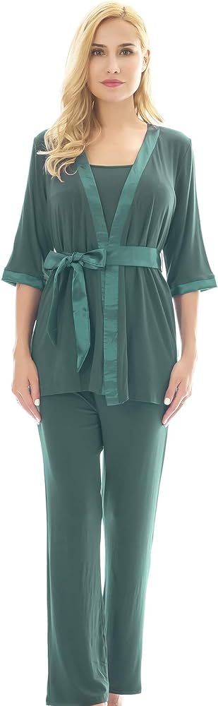 Bearsland Maternity Women's 3 Pieces Soft Nursing Pajamas Set Postpartum Sleepwear for Breastfeeding | Amazon (US)