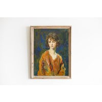 Art Print | Vintage Woman Portrait Classic Oil Painting Girl in Orange Dress Artwork Fashion Female | Etsy (US)