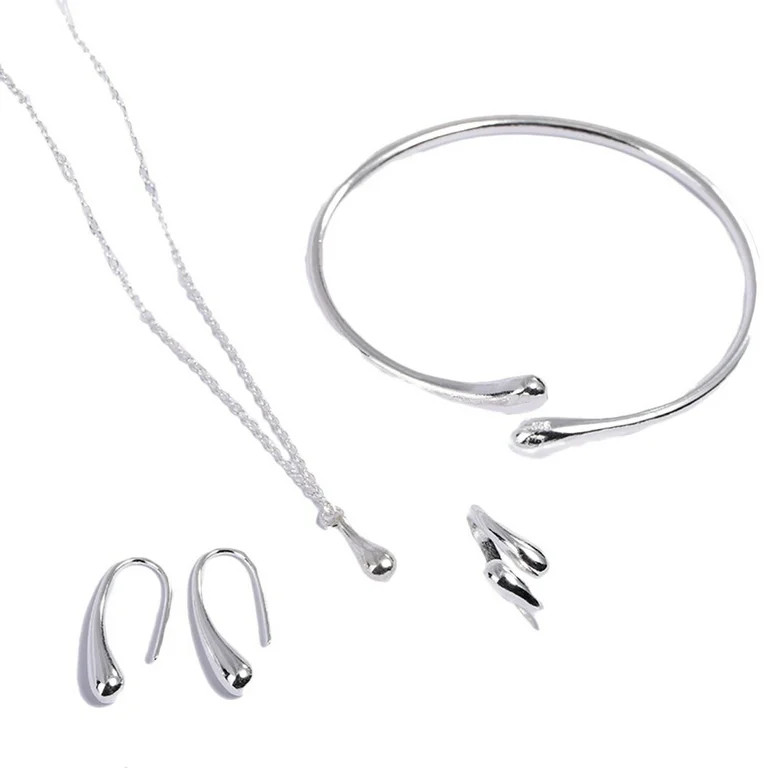 Zonh 4pcs 925 Sterling Silver Jewelry Set - Earrings, Bangle, Ring, Necklace | Walmart (US)