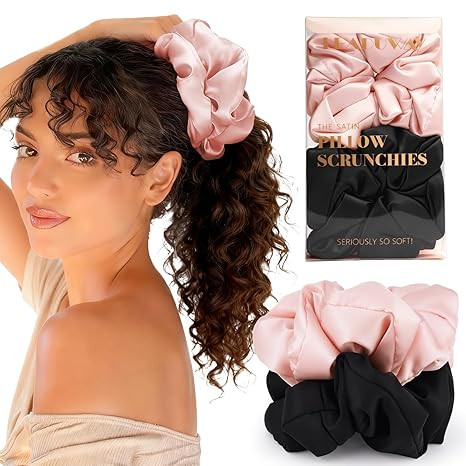 2 Pack Silky Scrunchies No Damage Pillow Scrunchies, Silk-Lilk Soft Oversized Hair Ties Ponytail ... | Amazon (US)