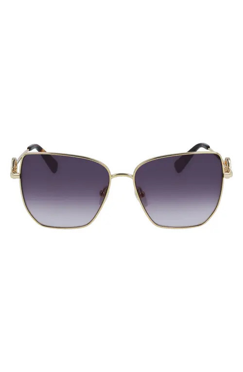 Longchamp 58mm Gradient Rectangular Sunglasses in Gold/Gradient Smoke at Nordstrom | Nordstrom