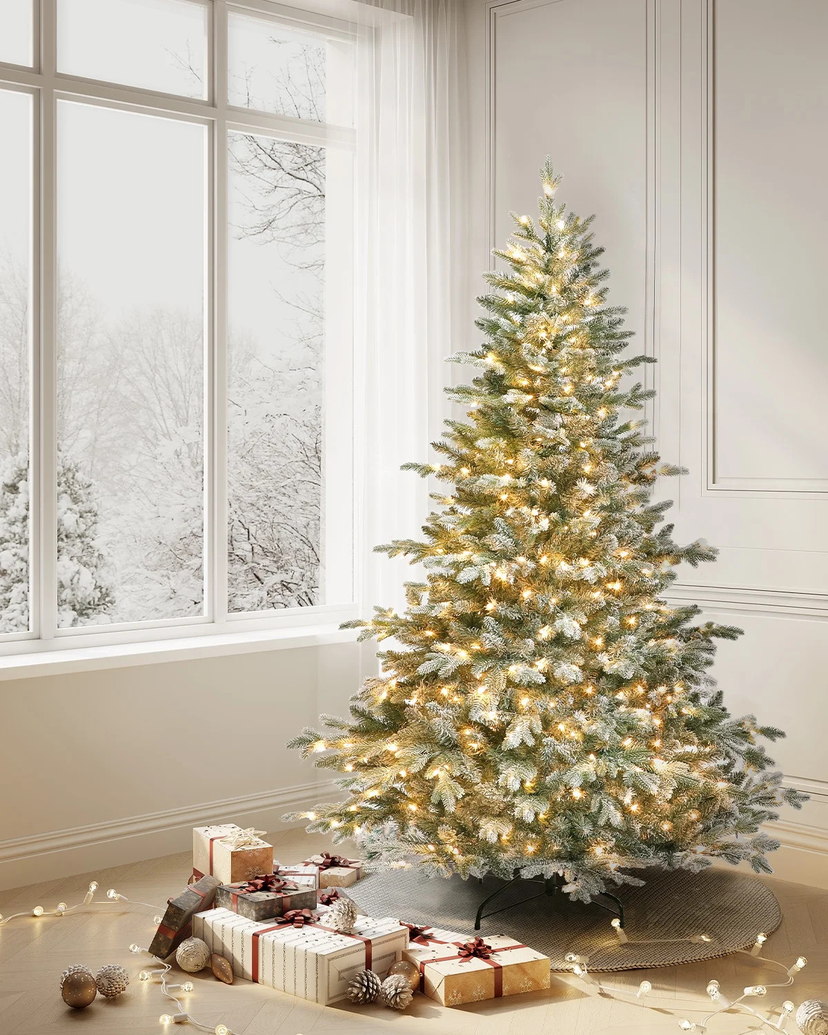 OasisCraft 7.5FT Pre-Lit Flocked Aspen Fir Artificial Christmas Tree, PE & PVC 1116 Branch Tips F... | Walmart (US)