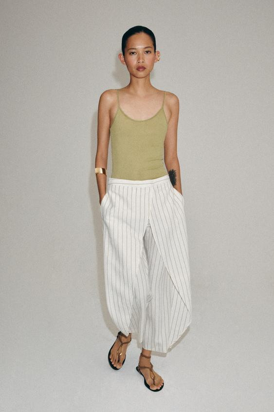 Zara - Striped Linen Pareo Pants Zw Collection - Striped - L - Woman | Zara US