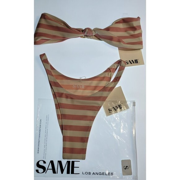 SAME Los Angeles Striped Bandeau Bikini Set High Cut Bottom Size S NWT | Poshmark