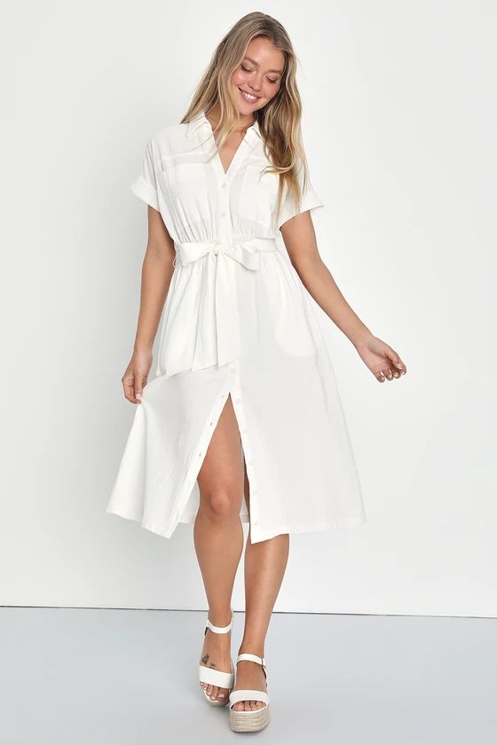 Summer Memories White Button-Up Midi Dress With Pockets | Lulus (US)